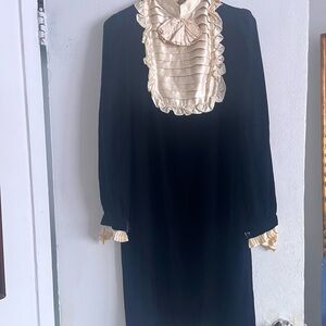Vintage Elegant Black and Cream Ruffle Dress